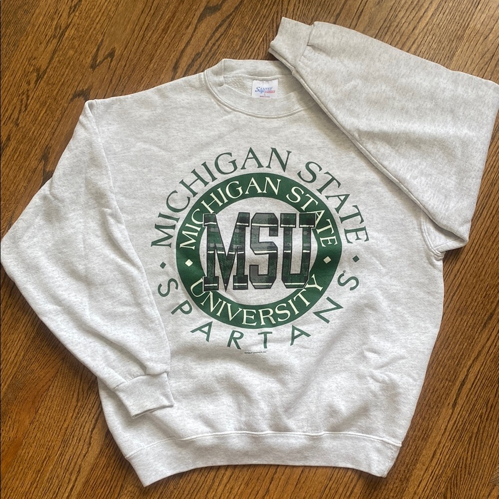 Vintage Michigan State University Spartans Heather Gray Crew Neck Sweatshirt